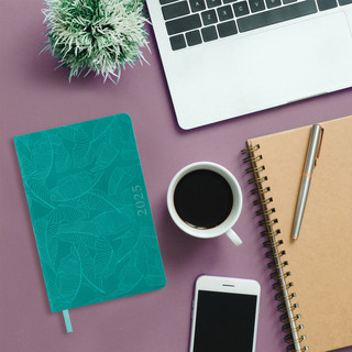 Ежедневник датированный 2025, А5, Brauberg Foliage, под кожу гибкий, бирюзовый 16