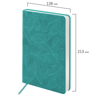 Ежедневник датированный 2025, А5, Brauberg Foliage, под кожу гибкий, бирюзовый 2