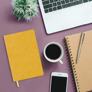 Ежедневник датированный 2025, А5, Brauberg Foliage, под кожу гибкий, желтый 16