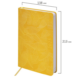 Ежедневник датированный 2025, А5, Brauberg Foliage, под кожу гибкий, желтый 2