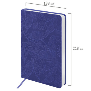 Ежедневник датированный 2025, А5, Brauberg Foliage, под кожу гибкий, сиреневый 2