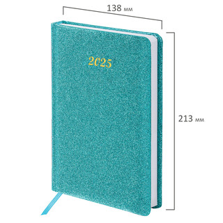Ежедневник датированный 2025, А5, Brauberg Sparkle, под кожу, блестки, бирюзовый 2