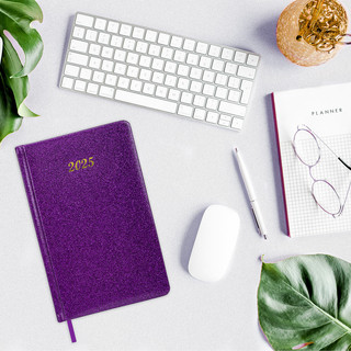 Ежедневник датированный 2025, А5, Brauberg Sparkle, под кожу, блестки, фиолетовый 16