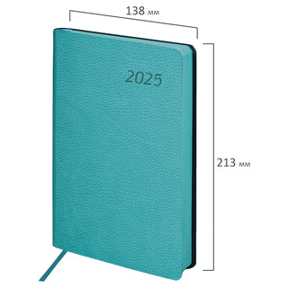 Ежедневник датированный 2025, А5, Brauberg Stylish, под кожу гибкий, бирюзовый 2