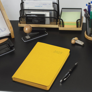 Ежедневник датированный 2025, А5, Brauberg Stylish, под кожу гибкий, желтый 16