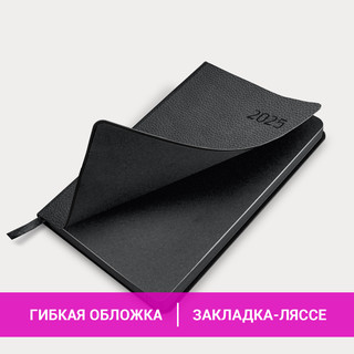 Ежедневник датированный 2025, А5, Brauberg Stylish, под кожу гибкий, черный 18
