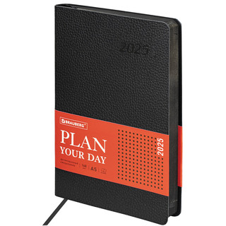 Ежедневник датированный 2025, А5, Brauberg Stylish, под кожу гибкий, черный 1