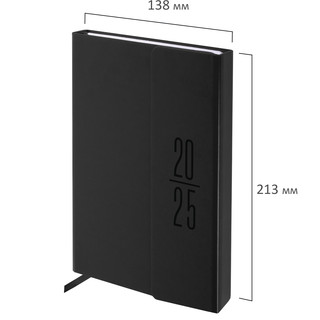 Ежедневник датированный 2025, А5, Brauberg Towny, под кожу, клапан, черный 2