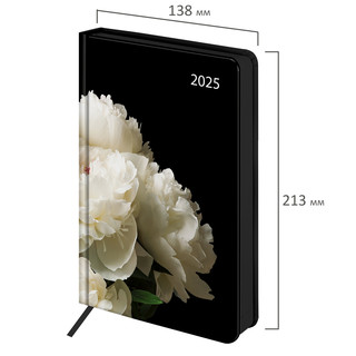 Ежедневник датированный 2025, А5, Brauberg Vista, под кожу, твердый, Flowers 2
