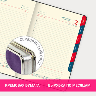 Ежедневник датированный 2025, А5, Galant Infinity Silver, под кожу, фиолетовый 18