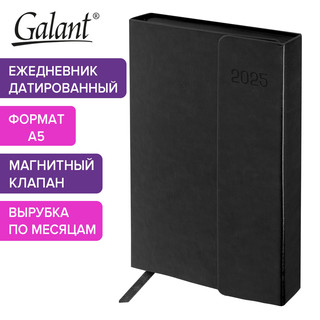 Ежедневник датированный 2025, А5, Galant Magnetic, под кожу, клапан, черный 15