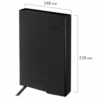 Ежедневник датированный 2025, А5, Galant Magnetic, под кожу, клапан, черный 2