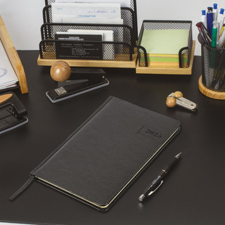 Еженедельник датированный 2025, А5, Brauberg Imperial, под кожу, черный 14