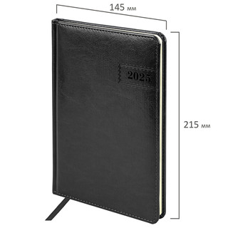 Еженедельник датированный 2025, А5, Brauberg Imperial, под кожу, черный 2