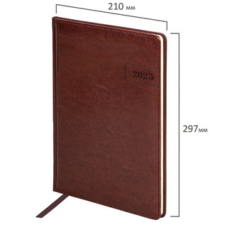 Еженедельник датированный 2025, А4, Brauberg Imperial, под кожу, коричневый 2