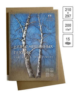 Папка для смешанных техник А4 'Березы', 15 листов, 200г/м2, ц...