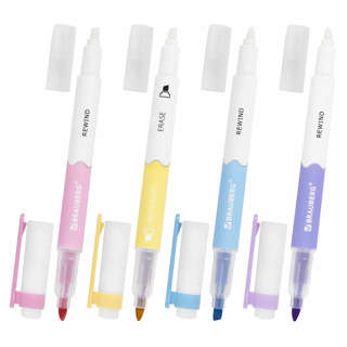 Набор текстовыделителей 4 цвета, Brauberg Rewind, двусторонние со стирателем 2