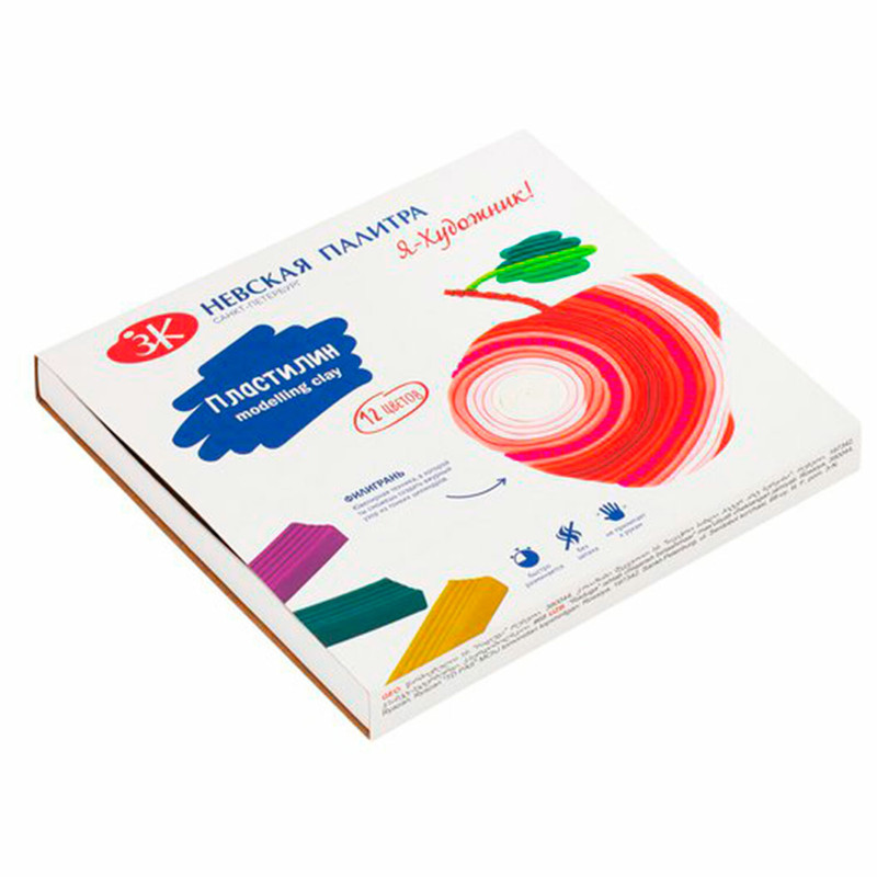 Пластилин 12 цветов 'Я - Художник!' 240 грамм, со стеком, Невская палитра