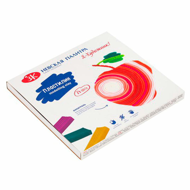 Пластилин 24 цвета 'Я - Художник!' 480 грамм, со стеком, Невская палитра