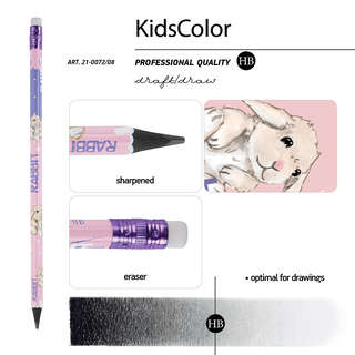 Карандаш чернографитовый, HB, пластик, трехгранный, BrunoVisconti Kids Кролик, с ластиком 3