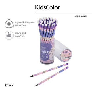 Карандаш чернографитовый, HB, пластик, трехгранный, BrunoVisconti Kids Кролик, с ластиком 4