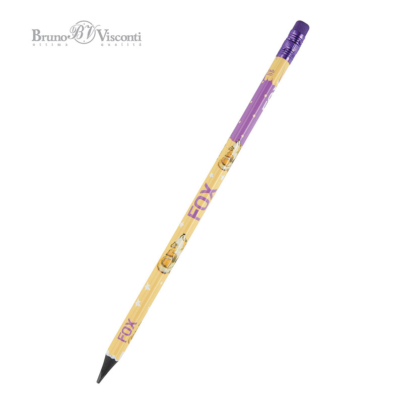 Карандаш чернографитовый, HB, пластик, трехгранный, BrunoVisconti Kids Лисенок, с ластиком