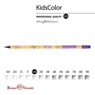 Карандаш чернографитовый, HB, пластик, трехгранный, BrunoVisconti Kids Лисенок, с ластиком 2