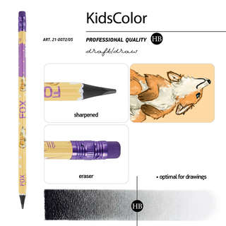 Карандаш чернографитовый, HB, пластик, трехгранный, BrunoVisconti Kids Лисенок, с ластиком 3