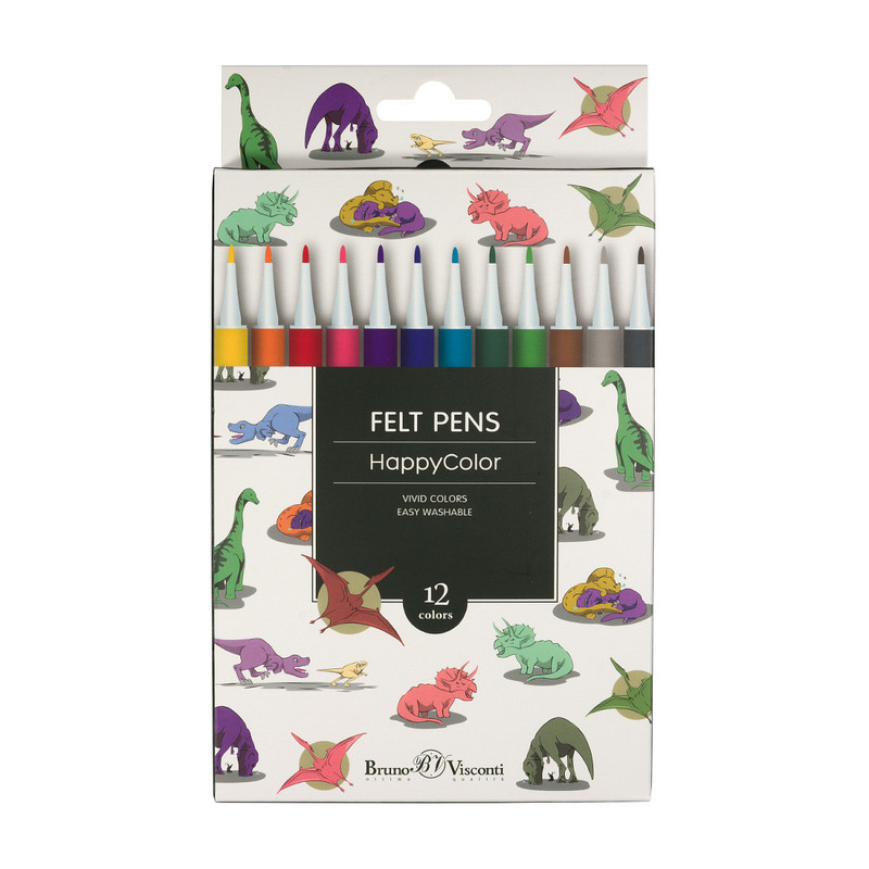 Фломастеры 12 цветов, BV HappyColor