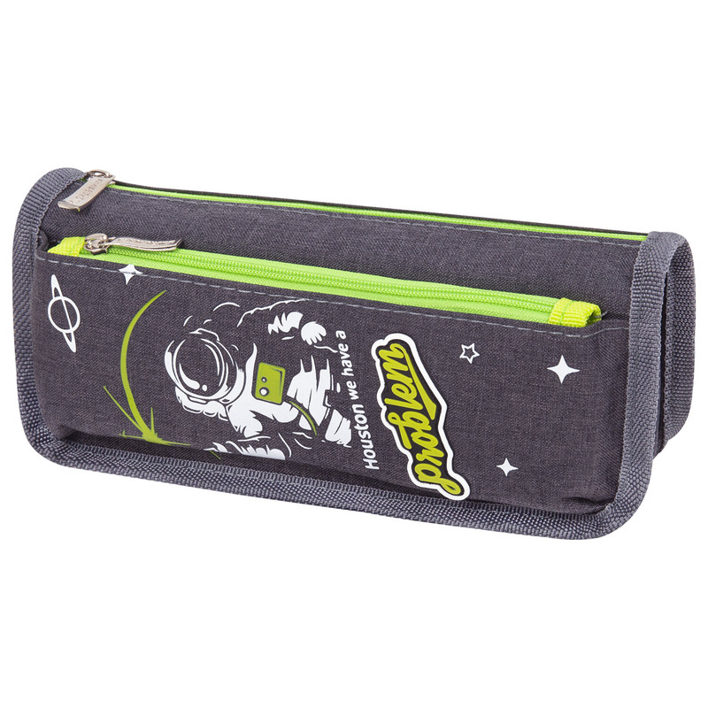 Пенал мягкий Космонавт: 2 отделения на молнии, полиэстер, серый, Юнландия