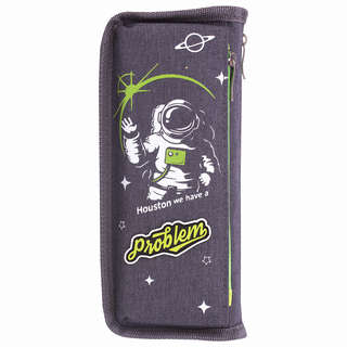 Пенал мягкий Космонавт: 2 отделения на молнии, полиэстер, серый, Юнландия 5