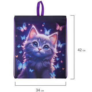 Мешок для обуви Brauberg Kids 'Curious cat', 42х34 см, с петлей 6