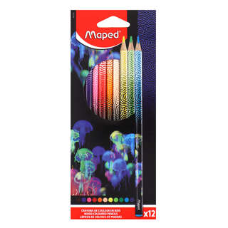 Карандаши цветные, 12 цветов, дерево, трехгранный, Maped Deep...