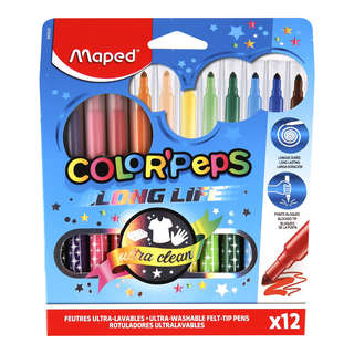 Фломастеры 12 цветов, Maped Color'peps Long life, смываемые, ...