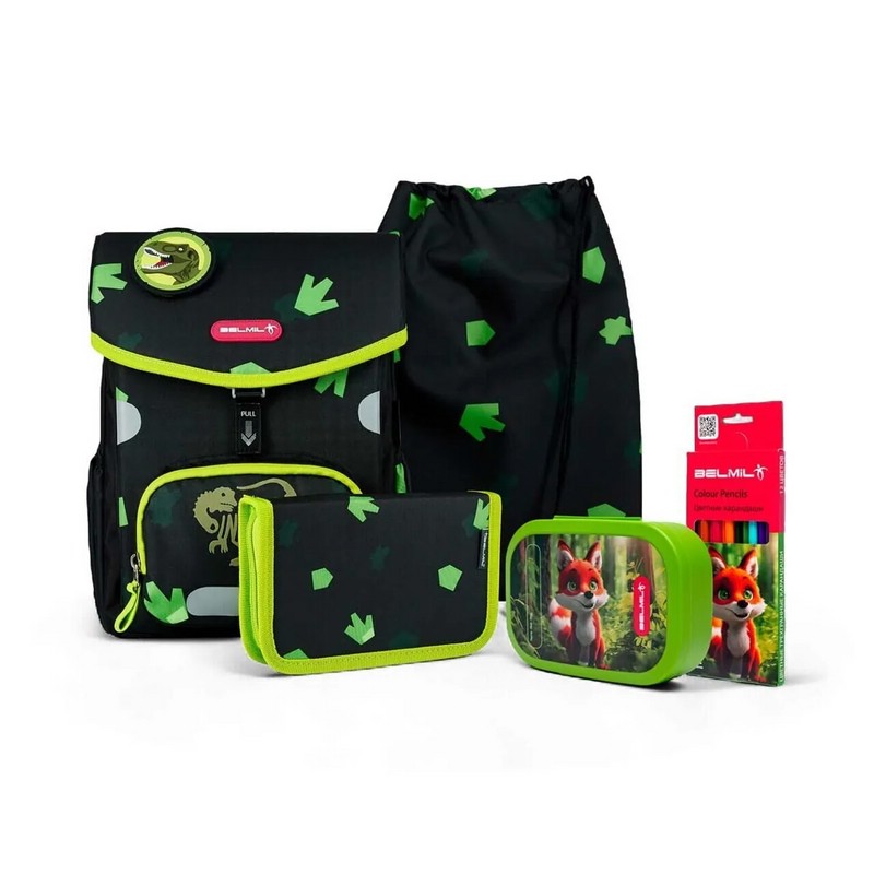 Ранец школьный Belmil Prime 'Dinosaur', с наполнением (4 предмета)