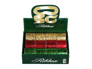 Лента для декорирования блестящая с пайетками красная/зеленая...