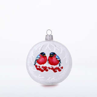 Шар 'Снегири', стекло, 7.5 см, артикул С 1754, ассорти