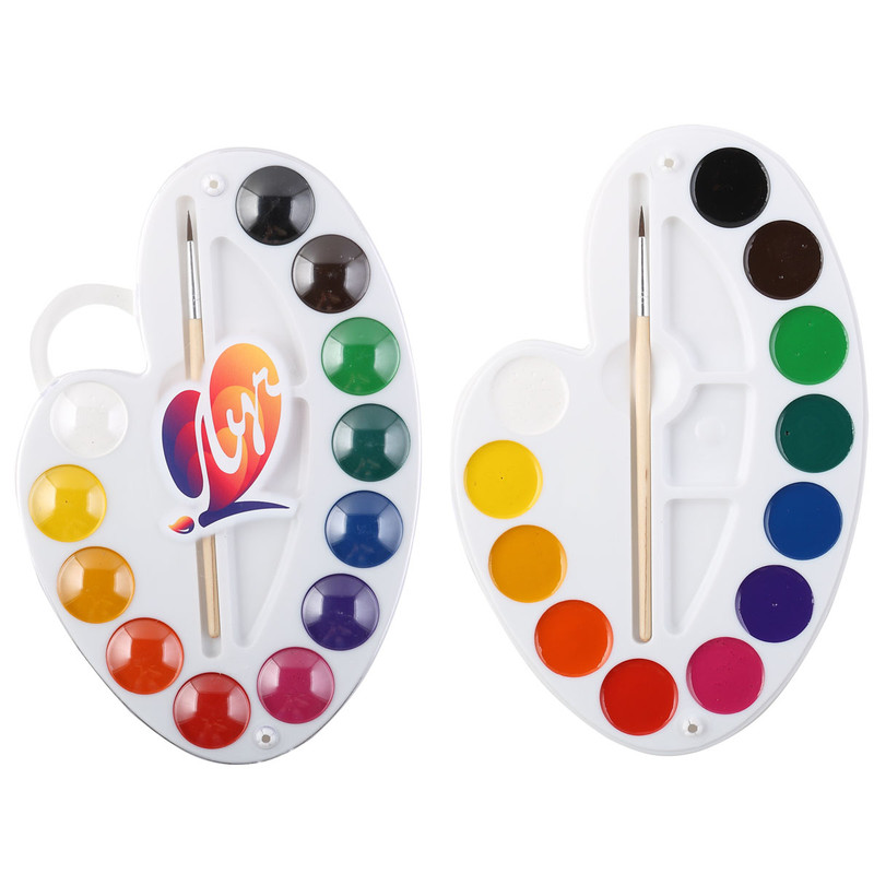 Акварель, 12 цветов, медовая, палитра, кисточка, пластиковая коробка, Палитра, Луч