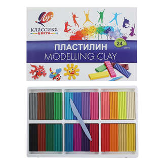 Пластилин 24 цвета, 480 гр, Луч Классика, стек, пластиковая коробка, картонный чехол 3