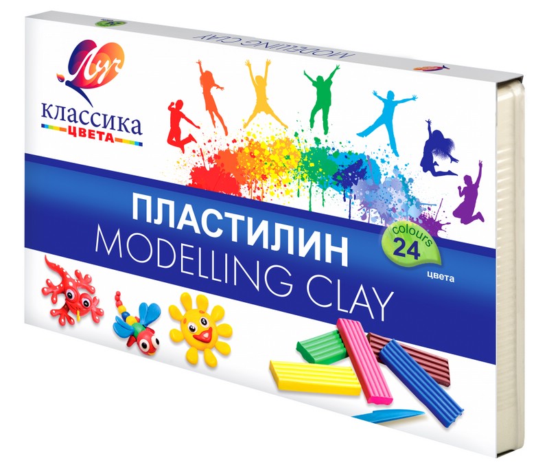 Пластилин 24 цвета, 480 гр, Луч Классика, стек, пластиковая коробка, картонный чехол