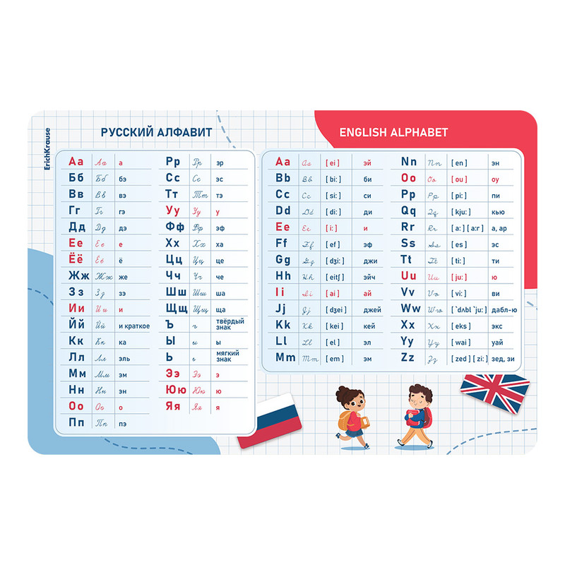 Подкладка настольная А3, пластик: русский и английский алфавит, ErichKrause