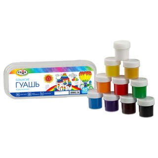 Гуашь Гамма 'Классическая', 10 цветов по 17.5 мл, пластиковый пенал 4