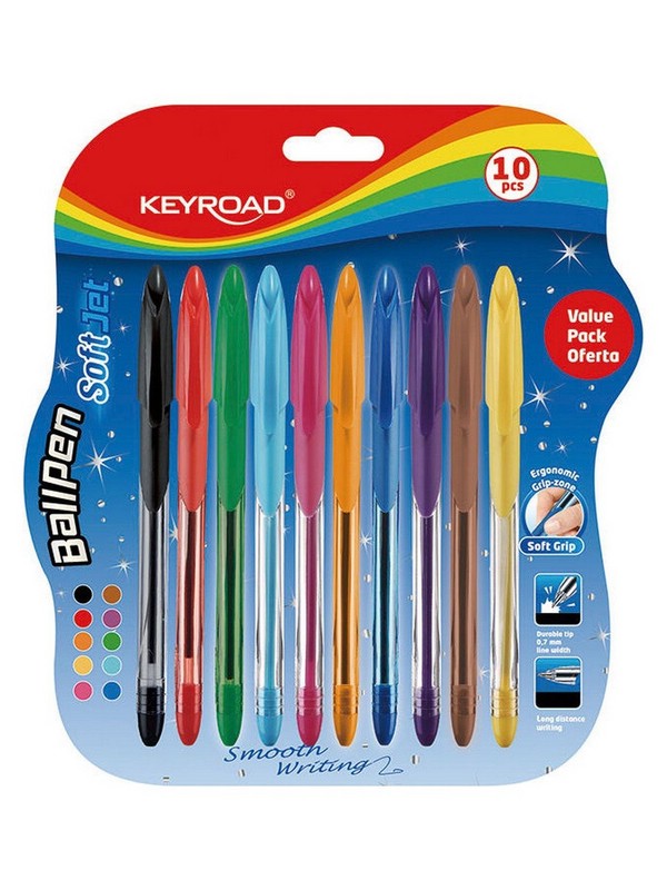 Набор ручек шариковых 10 цветов, 0.7 мм, Keyroad KR972056