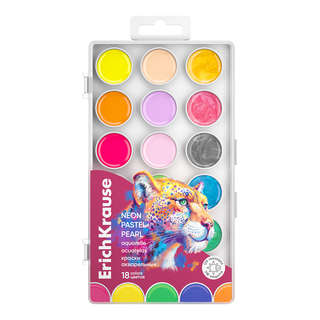 Краски акварельные 18 цветов, ErichKrause Safari Neon+Pastel+...