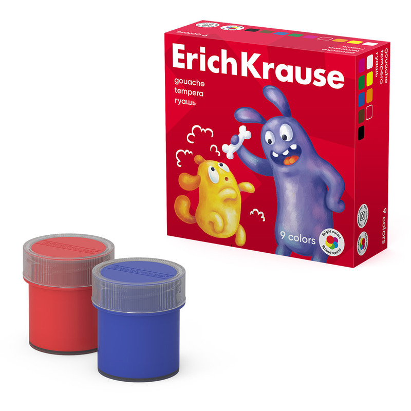 Гуашь 9 цветов по 20 мл, ErichKrause Jolly Friends
