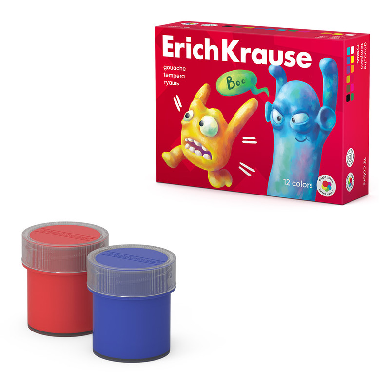 Гуашь 12 цветов по 20 мл, ErichKrause Jolly Friends