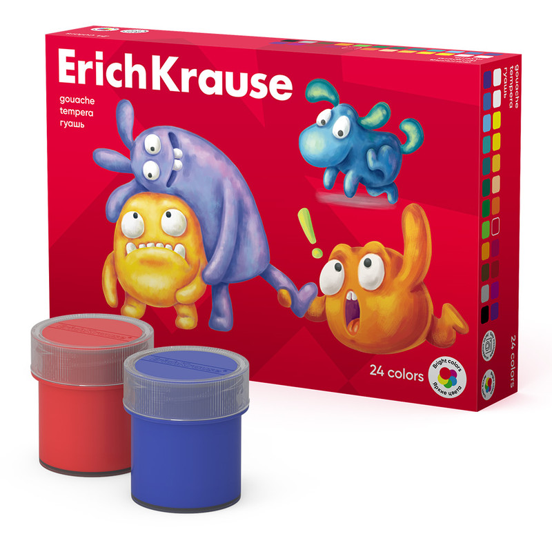 Гуашь 24 цвета по 20 мл, ErichKrause Jolly Friends