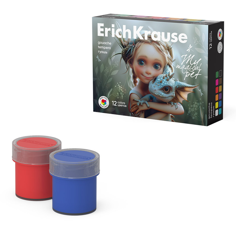 Гуашь 12 цветов по 20 мл, ErichKrause Magic Pet