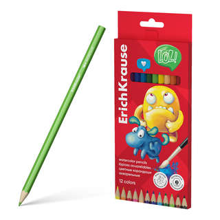 Акварельные карандаши 12 цветов с кисточкой, деревянные Erich...