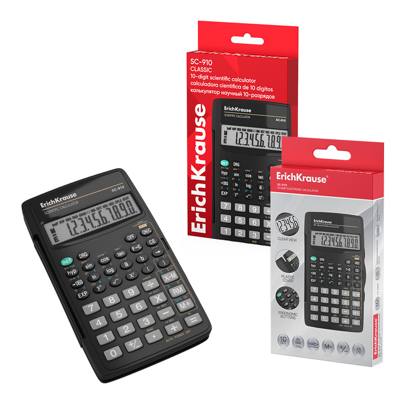 Калькулятор научный 10-разрядов ErichKrause SC-910 Classic, черный